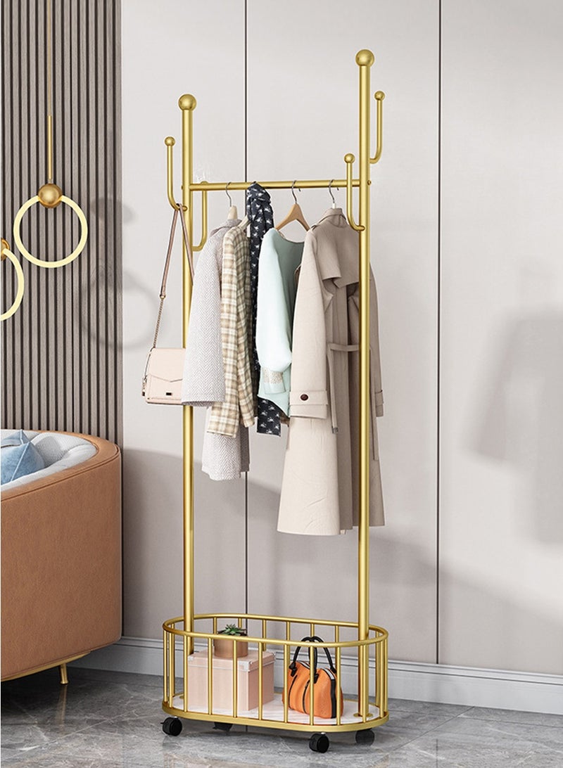 BEIRUI Rolling Metal Clothes Rack, Metal Clothes Rack with Wheels and Storage Basket, Branch Shape Hooks, Suitable for Hanging Clothes, Hats and Handbags in Living Room, Bedroom 60cm - Image 1